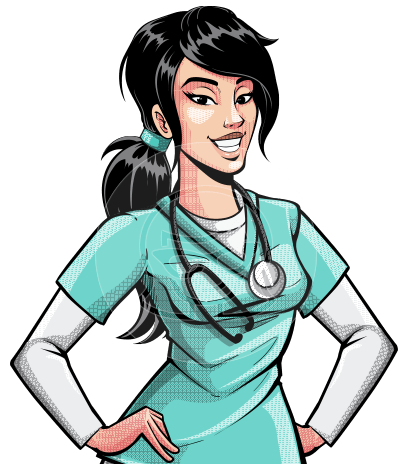 Pop Art Style Female Nurse Cartoon Character